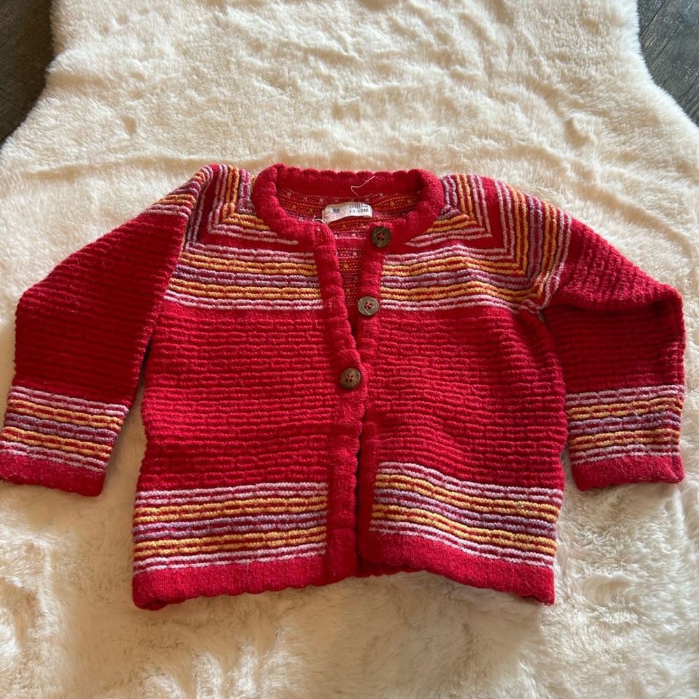 Cozy Red Striped Kids button up  Sweater cardigan 12–18 months